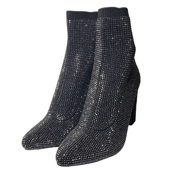 Material Girl Baybe Black Sequin Pull-On Closed Toe Pointed Bootie Sz 5.5M - Picture 2 of 11